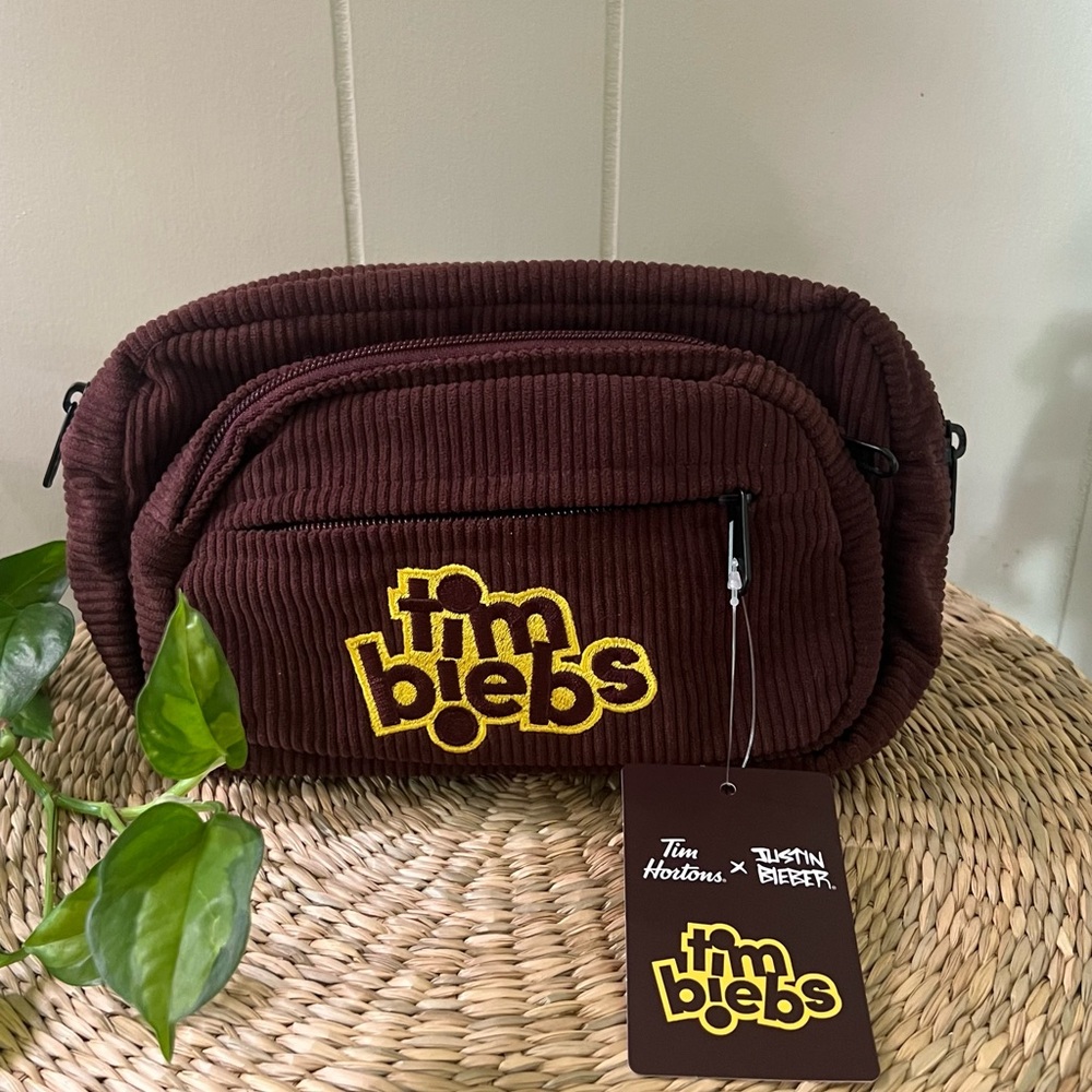 Tim Biebs Brown Corduroy Unisex Fanny Pack - Tim Hortons x Justin Bieber NWT